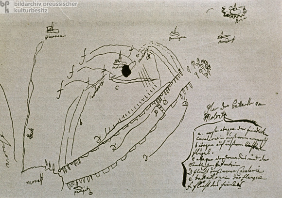 Zeichnung Friedrichs II.(„des Großen”) zur Schlacht bei Mollwitz am 10. April 1741 (April 1741) 